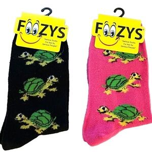 Foozys Women's Crew Socks; 2 Pair Set; Turtles; Black/Pink; Women's Size‎ 9-11